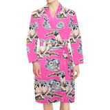 Chameleon lizard pattern pink background Men's Long Sleeve Belted Night Robe