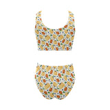 Pancake Pattern Print Design 02 Chest Bowknot High Waisted Bikini Swimsuit