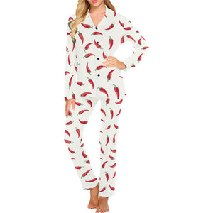 Chili peppers pattern Women's Long Pajama Set