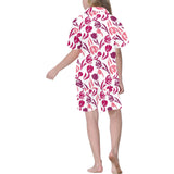pink sketch tulip pattern Kids' Boys' Girls' V-Neck Short Pajama Set