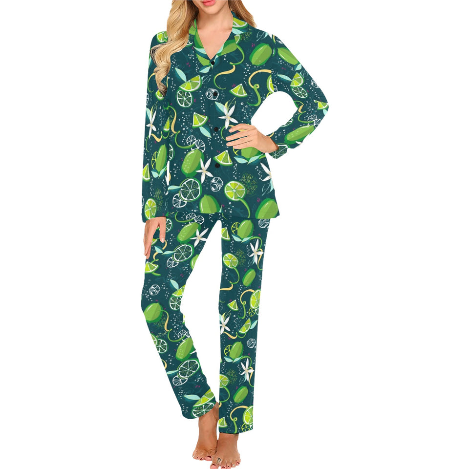 Lime ice flower pattern Women's Long Pajama Set