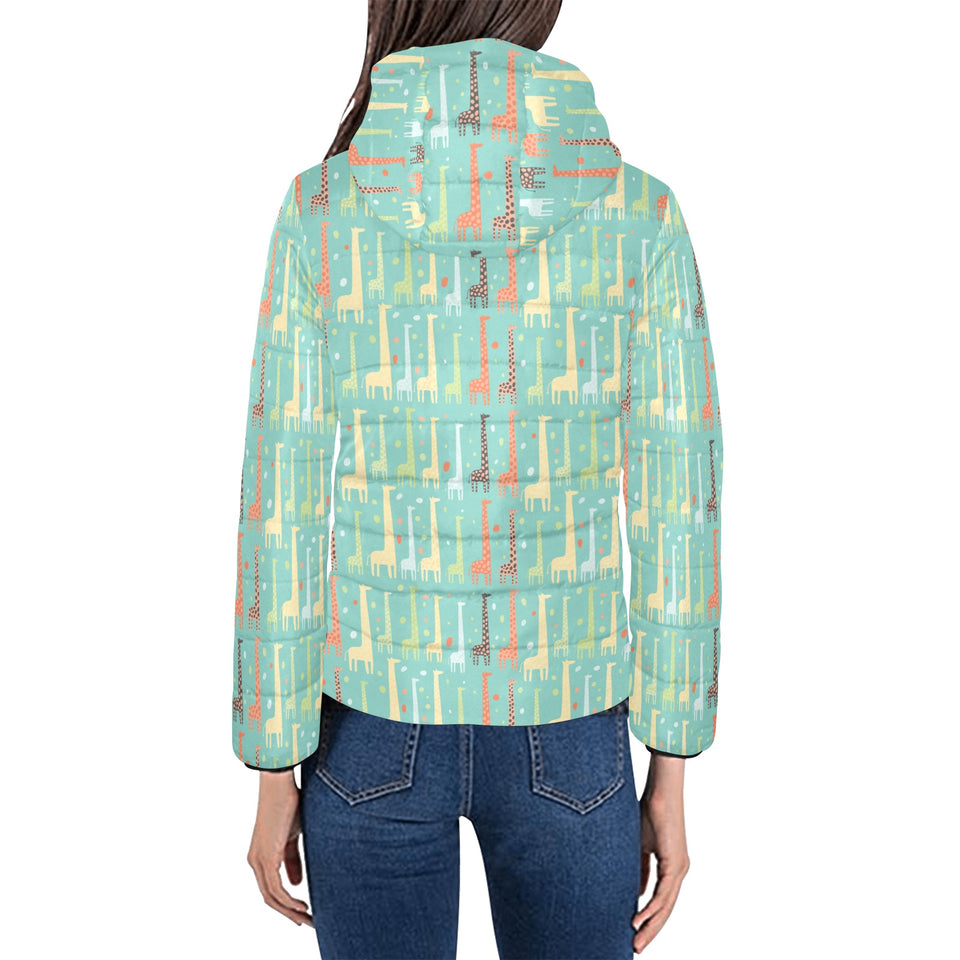 Giraffe Pattern Print Design 01 Women's Padded Hooded Jacket