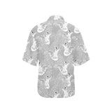 white swan gray background Women's All Over Print Hawaiian Shirt