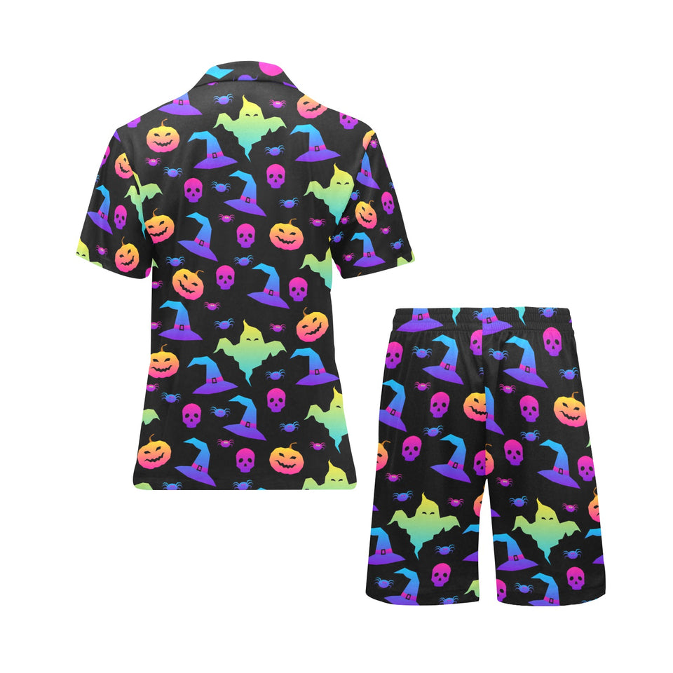 Colorful halloween background Men's V-Neck Short Pajama Set