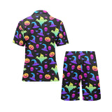 Colorful halloween background Men's V-Neck Short Pajama Set