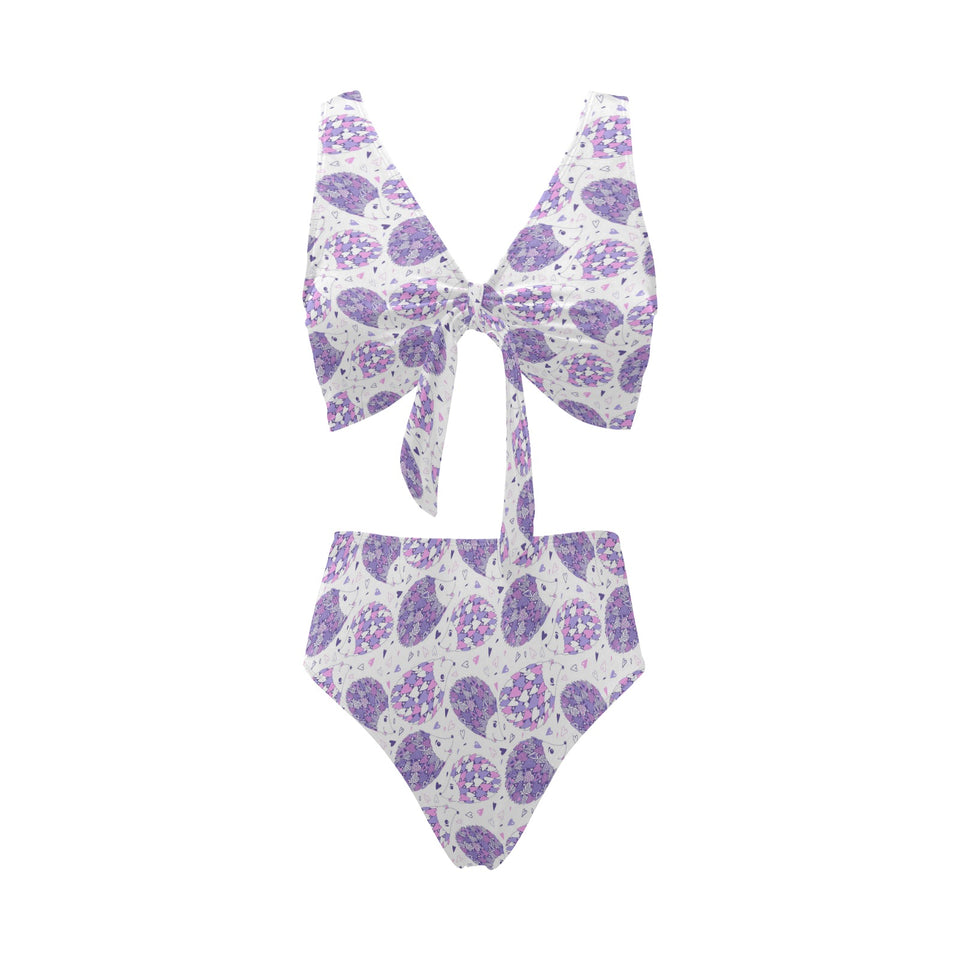 Hedgehog Pattern Print Design 05 Chest Bowknot High Waisted Bikini Swimsuit
