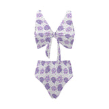 Hedgehog Pattern Print Design 05 Chest Bowknot High Waisted Bikini Swimsuit