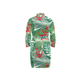 heliconia palm and monstera leaves pattern Men's Long Sleeve Belted Night Robe