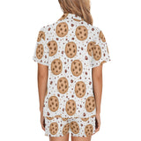 chocolate chip cookie pattern Women's V-Neck Short Pajama Set