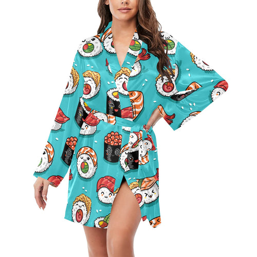 Cute sushi pattern Women's Long Sleeve Belted Night Robe