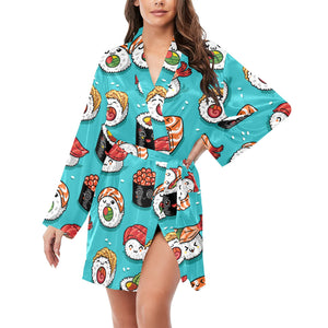 Cute sushi pattern Women's Long Sleeve Belted Night Robe