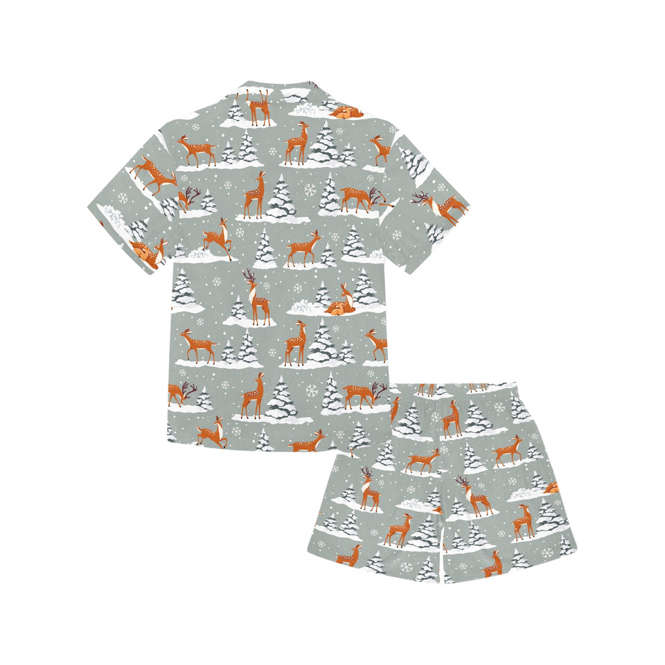 Beautiful deers Winter Christmas Kids' Boys' Girls' V-Neck Short Pajama Set