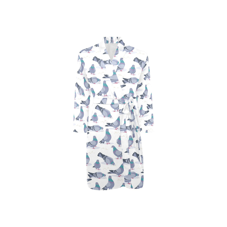 Pigeon Pattern Print Design 03 Men's Long Sleeve Belted Night Robe