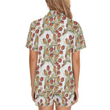 Red tulips and daffodils pattern Women's V-Neck Short Pajama Set