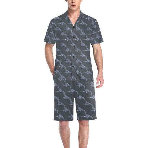 Swordfish Pattern Print Design 03 Men's V-Neck Short Pajama Set