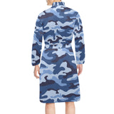 Blue camouflage pattern Men's Long Sleeve Belted Night Robe
