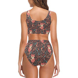 fox leaves mushroom pattern Chest Bowknot High Waisted Bikini Swimsuit