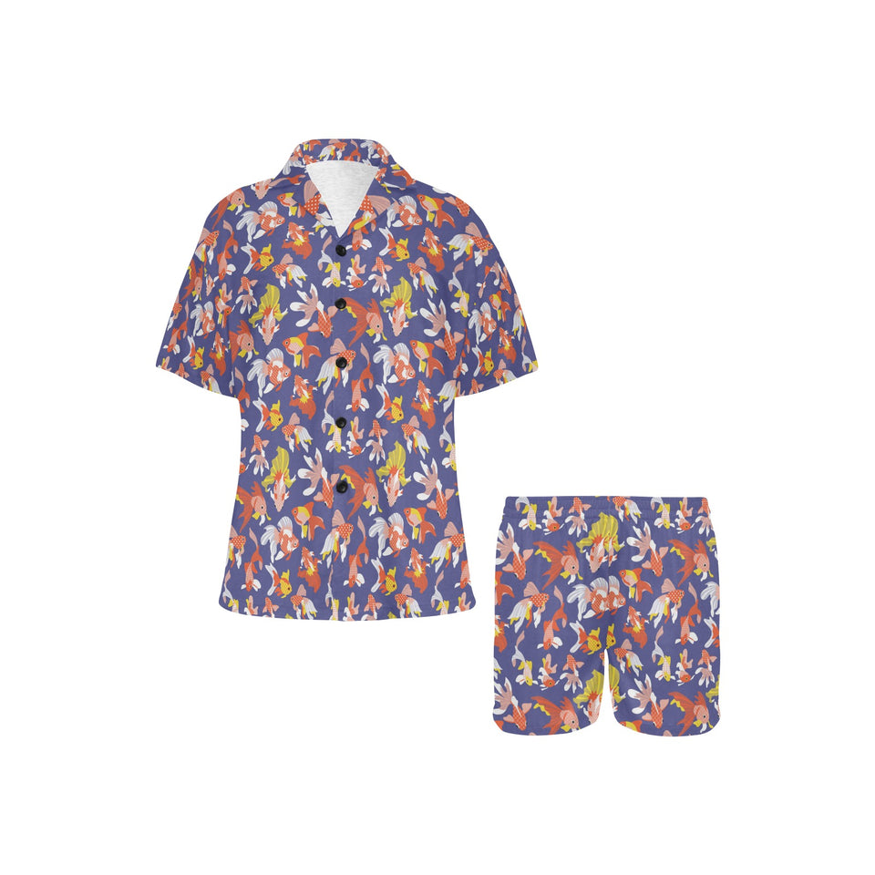 Goldfish Pattern Print Design 04 Women's V-Neck Short Pajama Set