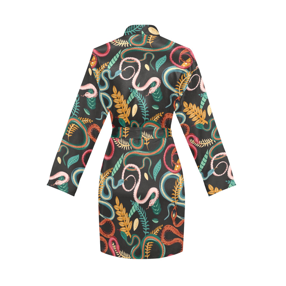 Colorful snake plant pattern Women's Long Sleeve Belted Night Robe