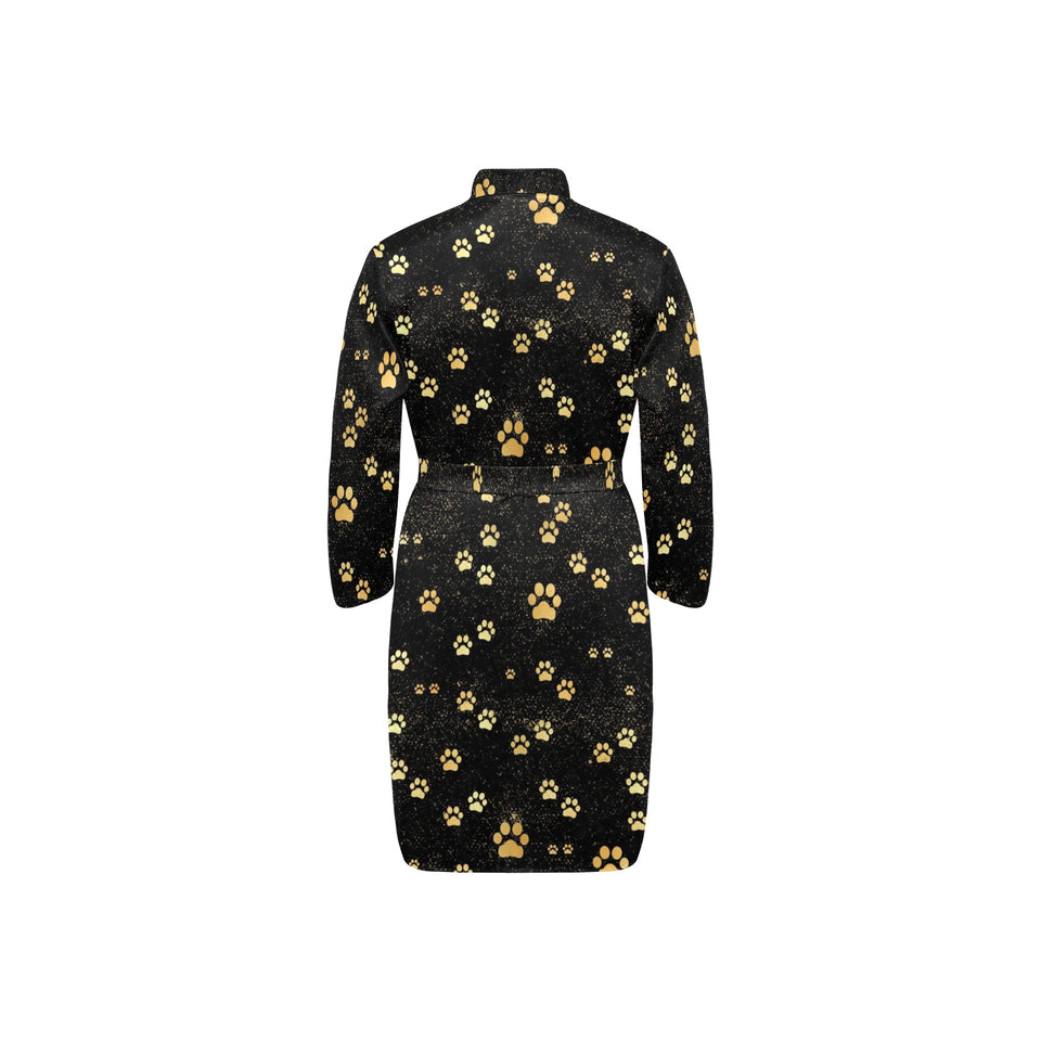 Dog Paws Pattern Print Design 05 Men's Long Sleeve Belted Night Robe