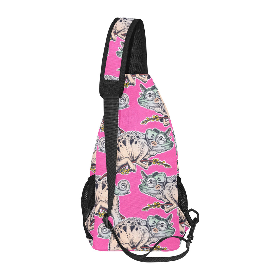 Chameleon lizard pattern pink background All Over Print Chest Bag