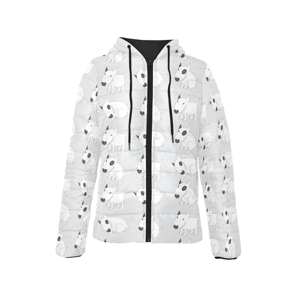 Bull Terrier Pattern Print Design 01 Women's Padded Hooded Jacket