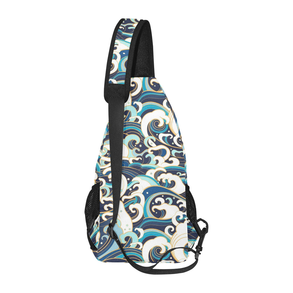 Japanese wave pattern All Over Print Chest Bag