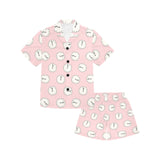 Clock pattern pink blackground Kids' Boys' Girls' V-Neck Short Pajama Set
