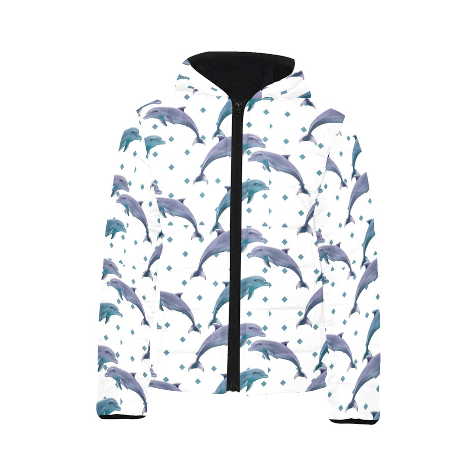 Dolphins pattern dotted background Kids' Boys' Girls' Padded Hooded Jacket