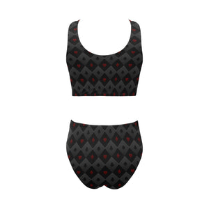 Casino Cards Suits Pattern Print Design 05 Chest Bowknot High Waisted Bikini Swimsuit