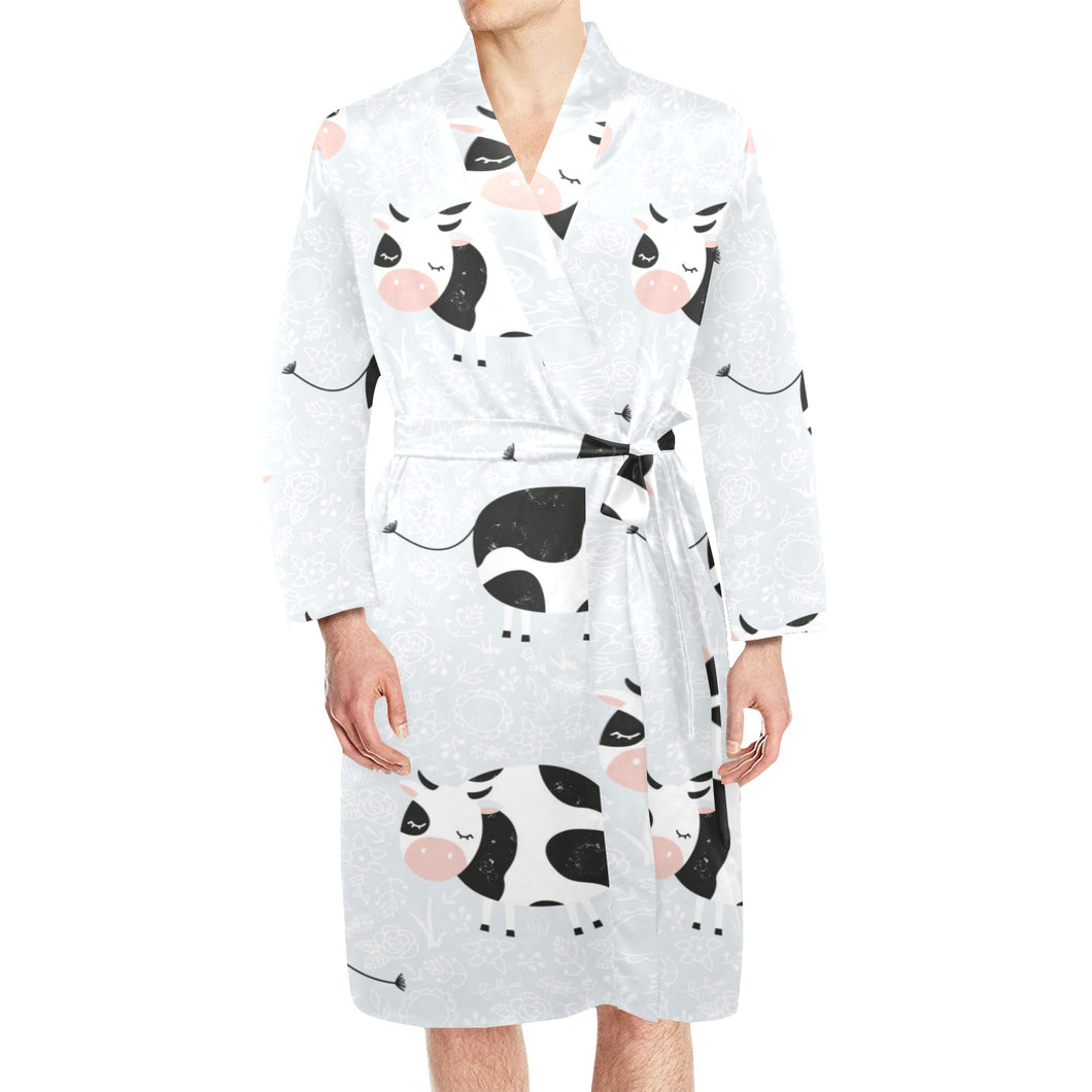 Cute cows pattern Men's Long Sleeve Belted Night Robe