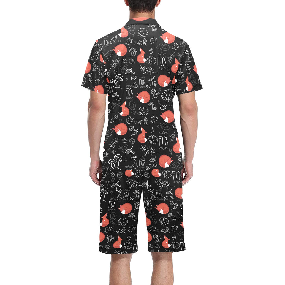 fox sleeping fox pattern Men's V-Neck Short Pajama Set