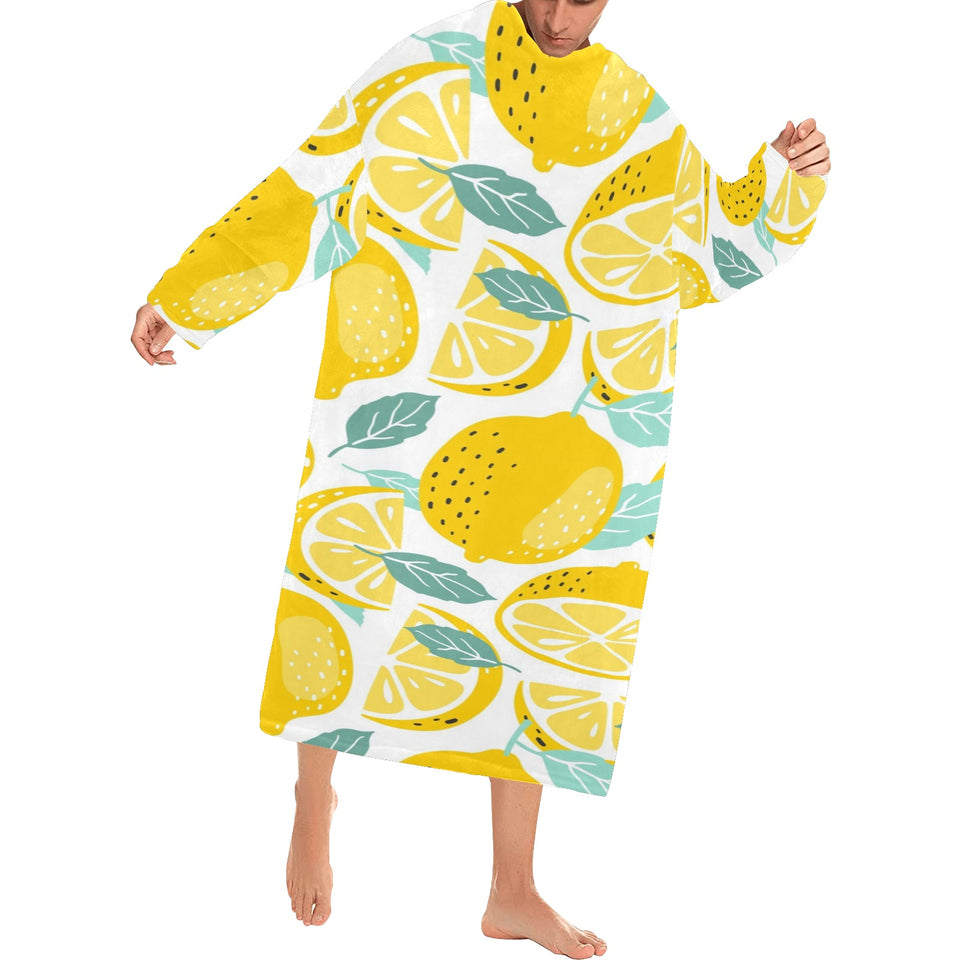 lemon design pattern Blanket Robe with Sleeves