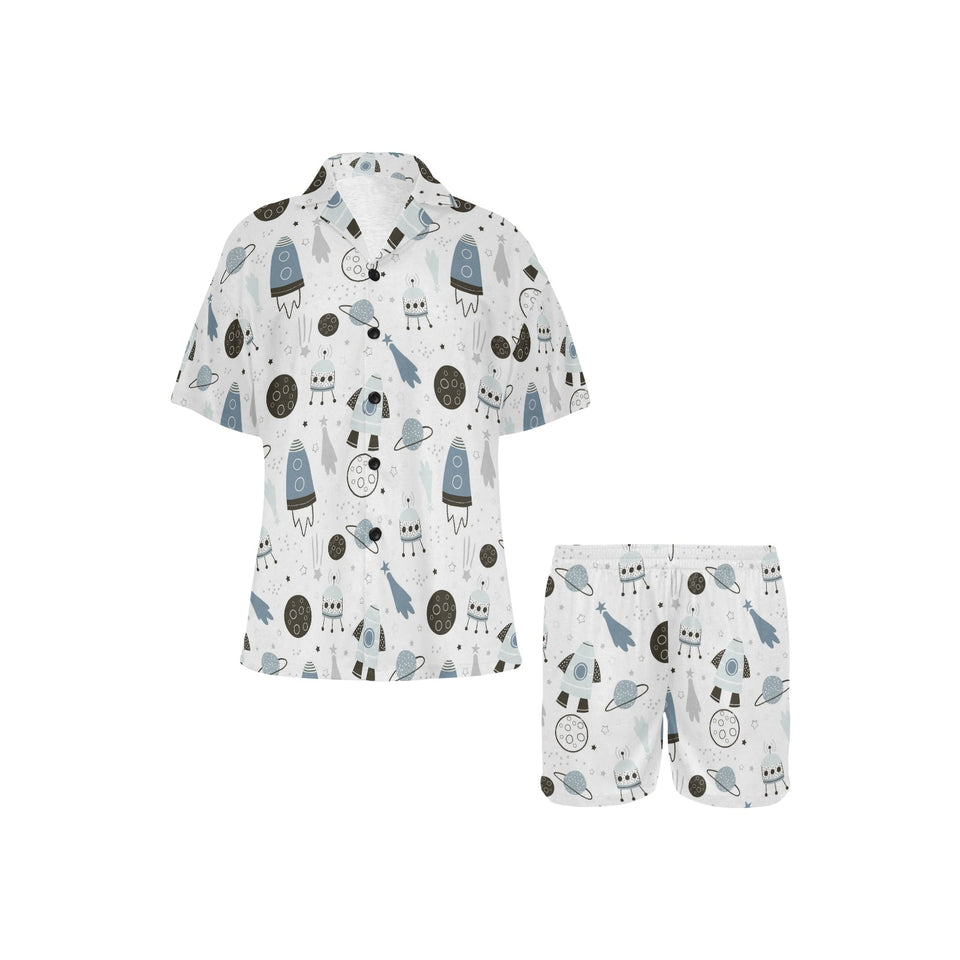 Hand drawn space elements space rocket star planet Women's V-Neck Short Pajama Set