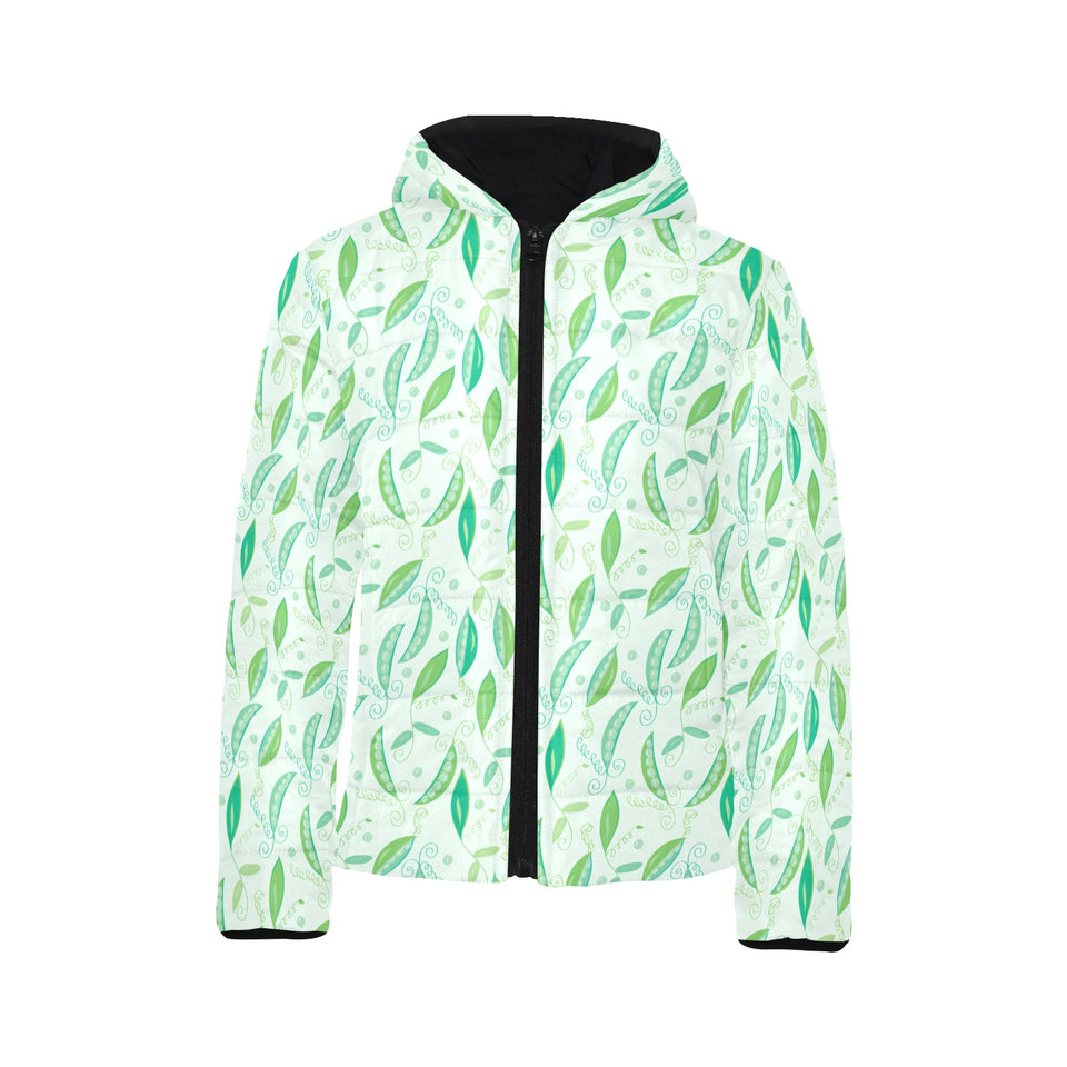 Green Peas Pattern Print Design 01 Kids' Boys' Girls' Padded Hooded Jacket