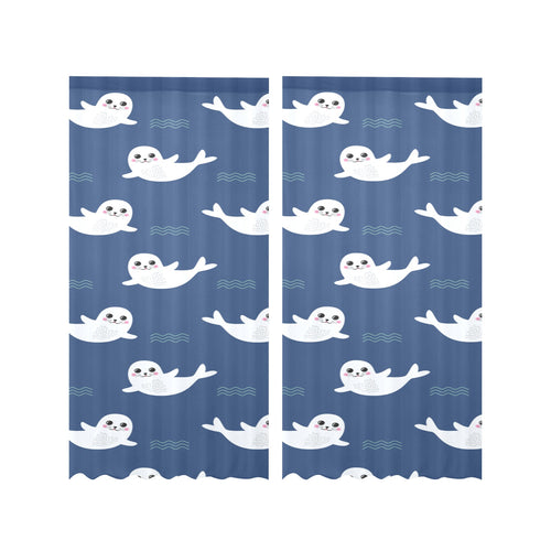Cute white baby sea lion seal pattern Gauze Curtain