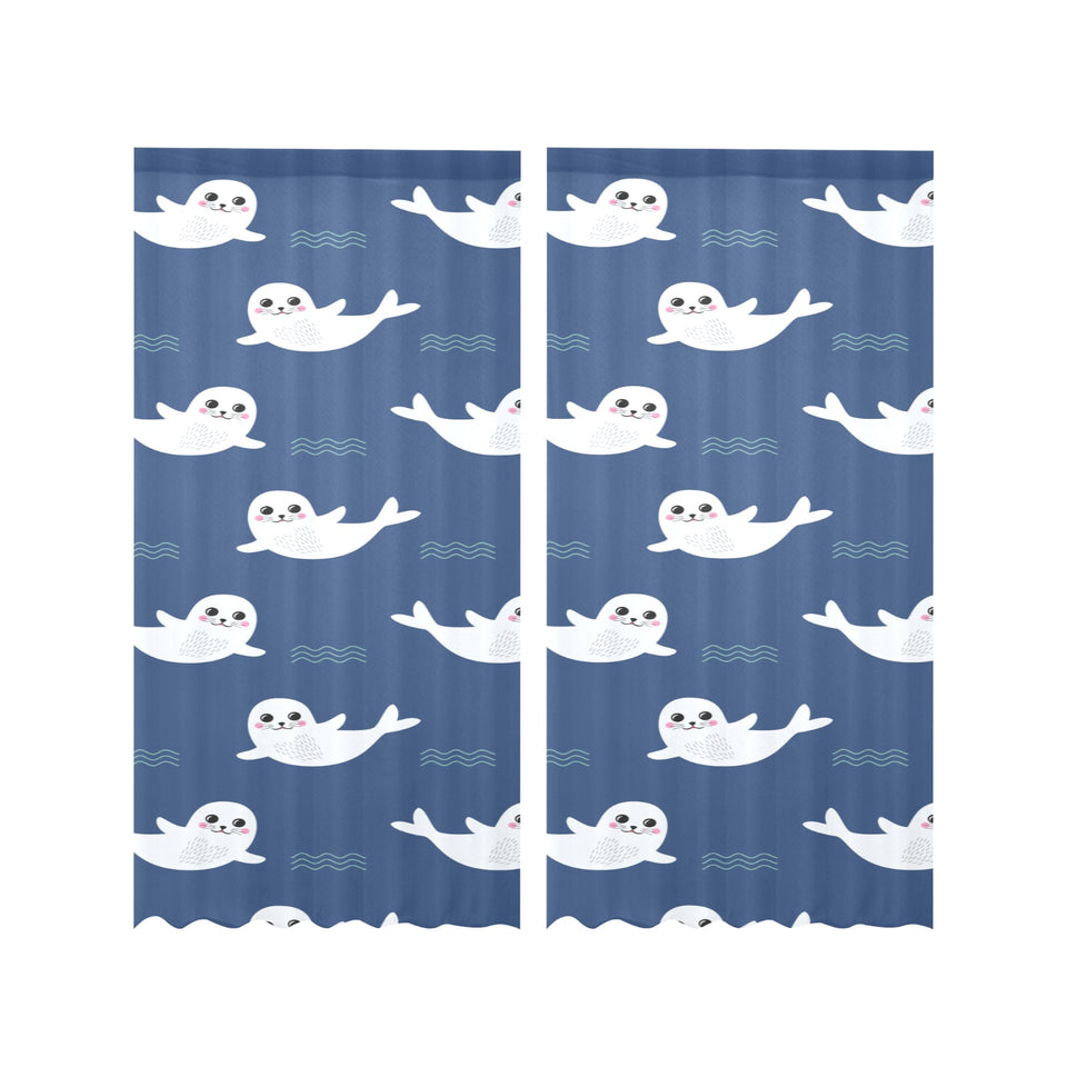 Cute white baby sea lion seal pattern Gauze Curtain