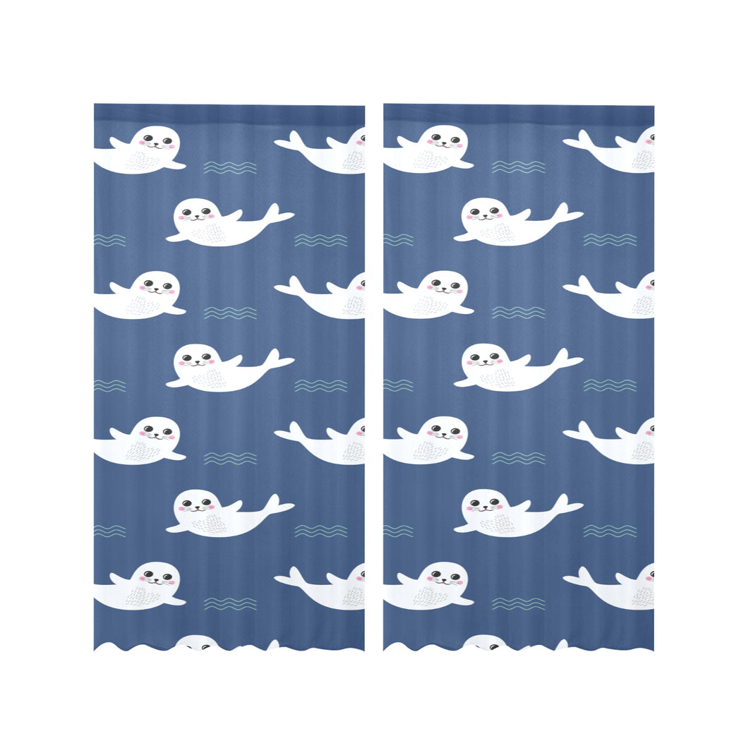 Cute white baby sea lion seal pattern Gauze Curtain