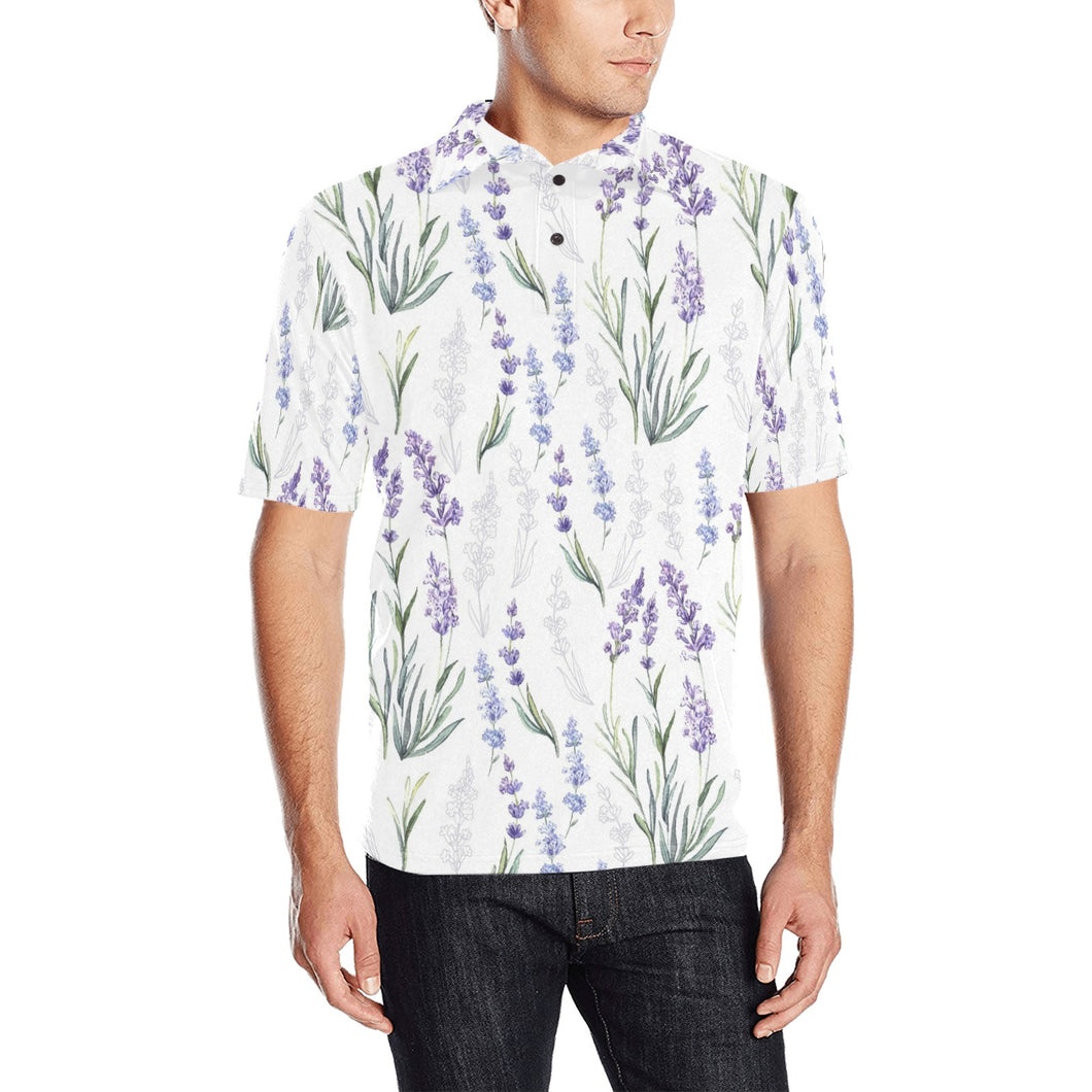 Hand painting Watercolor Lavender Men's All Over Print Polo Shirt