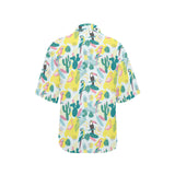 Cute parrot toucan flamingo cactus exotic leaves p Women's All Over Print Hawaiian Shirt