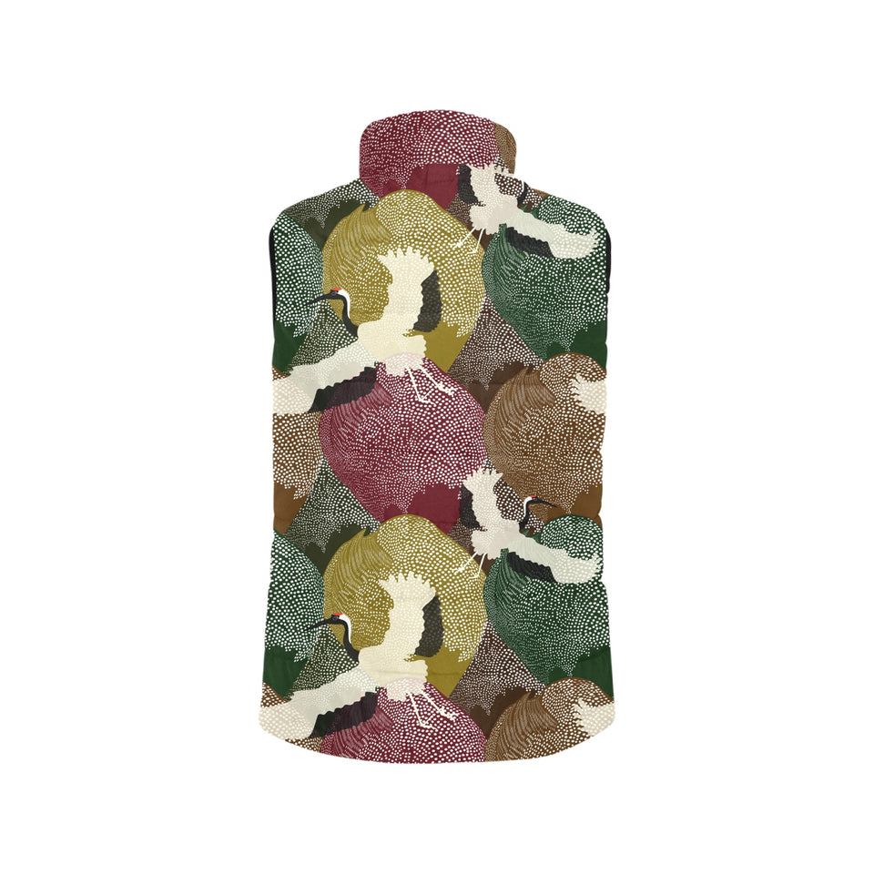 Japanese cranes flying forest dot pattern Men's Padded Vest