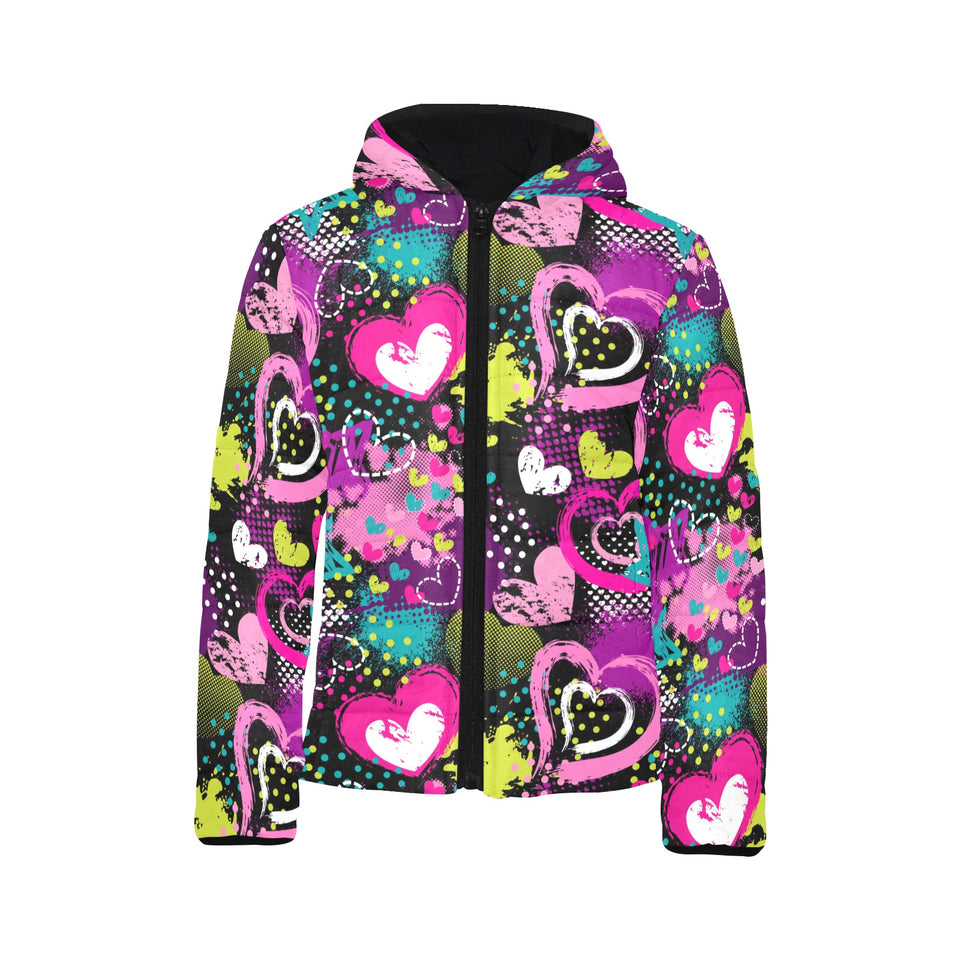heart dot wave star creative design pattern Kids' Boys' Girls' Padded Hooded Jacket