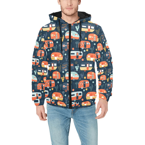 Camper Van Pattern Print Design 05 Men's Padded Hooded Jacket