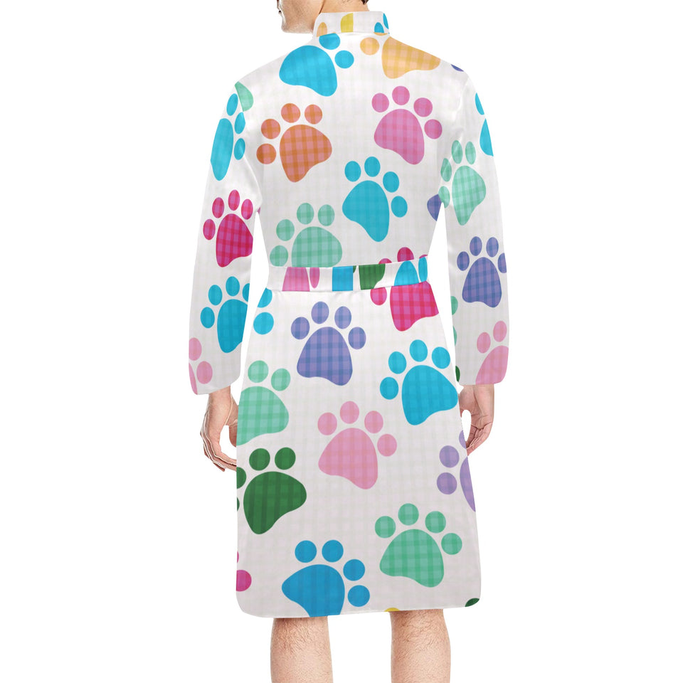Dog Paws Pattern Print Design 01 Men's Long Sleeve Belted Night Robe