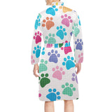 Dog Paws Pattern Print Design 01 Men's Long Sleeve Belted Night Robe
