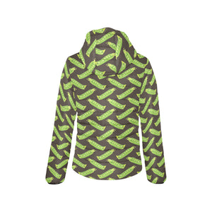 Green Peas Pattern Print Design 05 Women's Padded Hooded Jacket