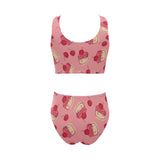 Cake cherry pattern Chest Bowknot High Waisted Bikini Swimsuit