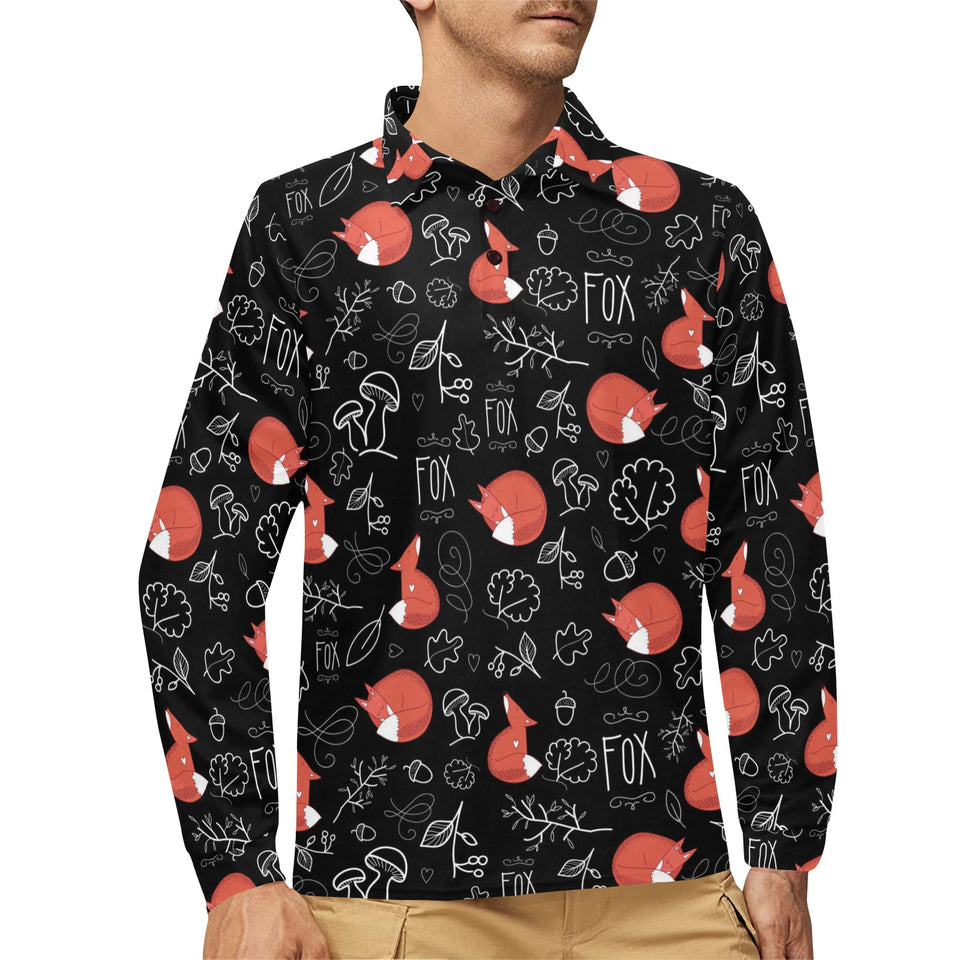 fox sleeping fox pattern Men's Long Sleeve Polo Shirt