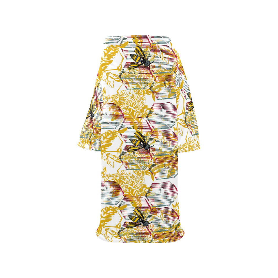 Cool Bee honeycomb leaves pattern Blanket Robe with Sleeves