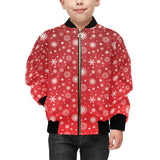 Snowflake pattern red background Kids' Boys' Girls' Bomber Jacket